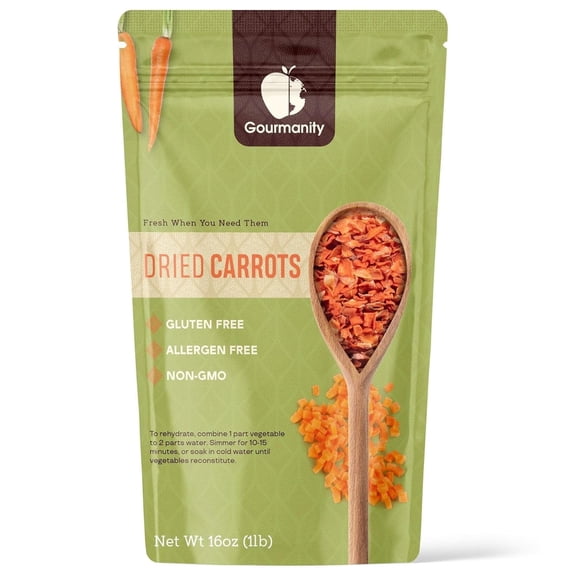 Gourmanity Dried Carrots, 16oz Resealable Bag, Fresh-Tasting and Easy to Use, Adds Flavor, Color and Texture to Soups, Stews and Ramen, All Natural, Resealable Bag, 1 lb