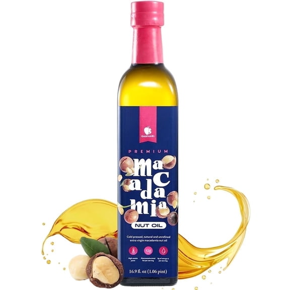 Gourmanity Macadamia Nut Oil, Cold Pressed from Premium South African Sources, offers a Rich Buttery Flavor and is perfect for Frying, Roasting, and Drizzling. This Heart-Healthy Frying Oil is Choles