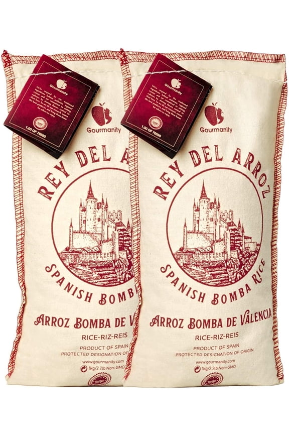 Rey del Arroz Authentic Delicious Spanish Bomba Rice | 2.2 Pound Burlap Sack, Pack of 2