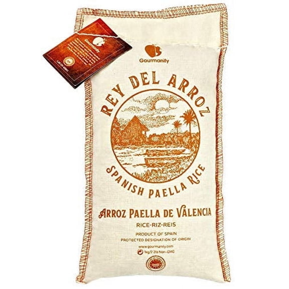 Gourmanity Spanish Paella Rice, Rey del Arroz Authentic Short Grain Valencia Rice from Spain, Great for Paella, Risotto, Seafood Dishes and Mediterranean dishes, Soy and Gluten Free, 2.2lb