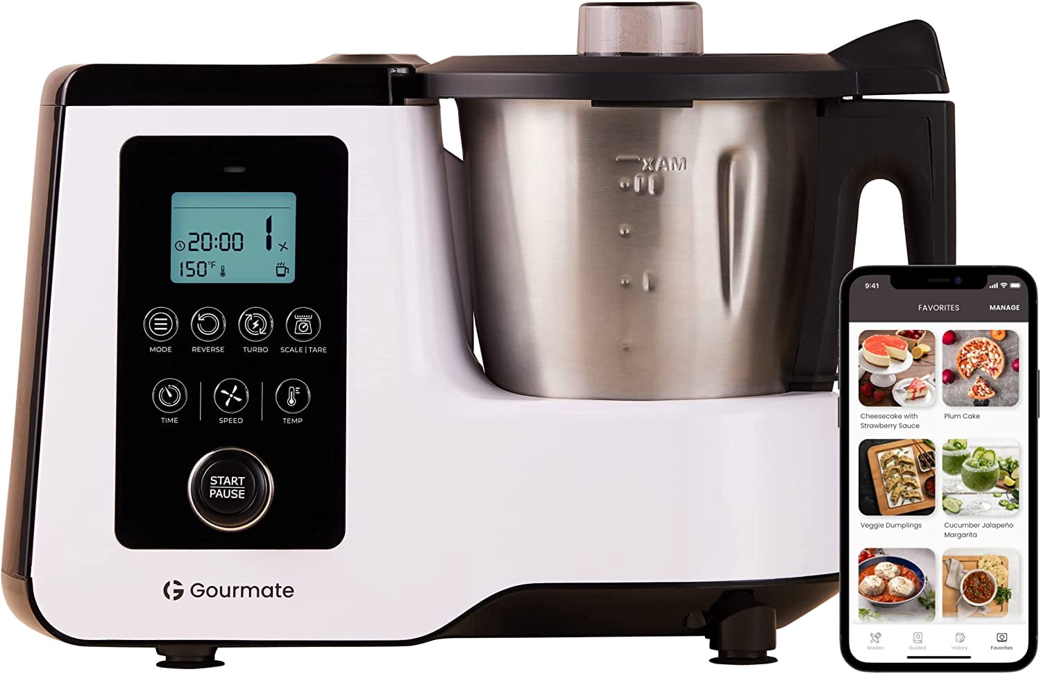 Gourmate Smart All-in-1 Multi-Cooker, 10+ Cooking Functions, Built-in Scale, Guided Recipes, Steam, Cook, Knead, Bluetooth App Connectivity, 2.3 QT, White Sansujyuku sansujyuku.com