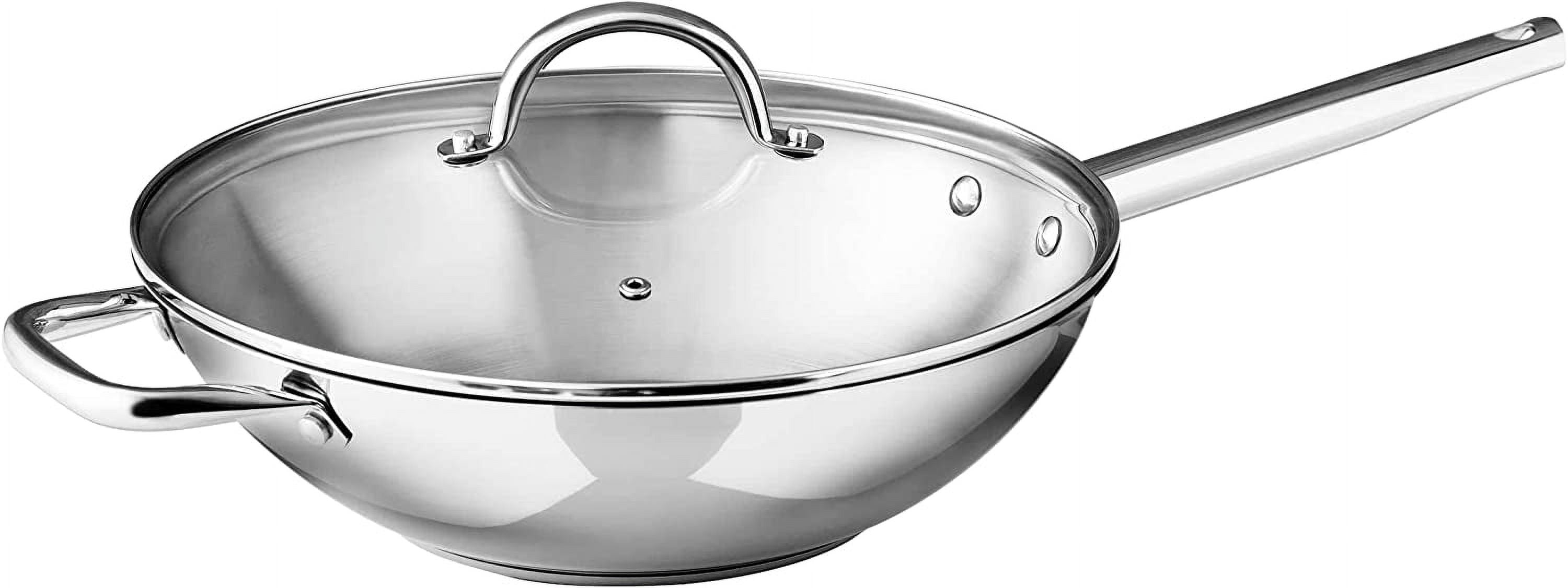 Gourmet 12" Stainless Steel Stir Fry With Vented Glass Lid And Helper