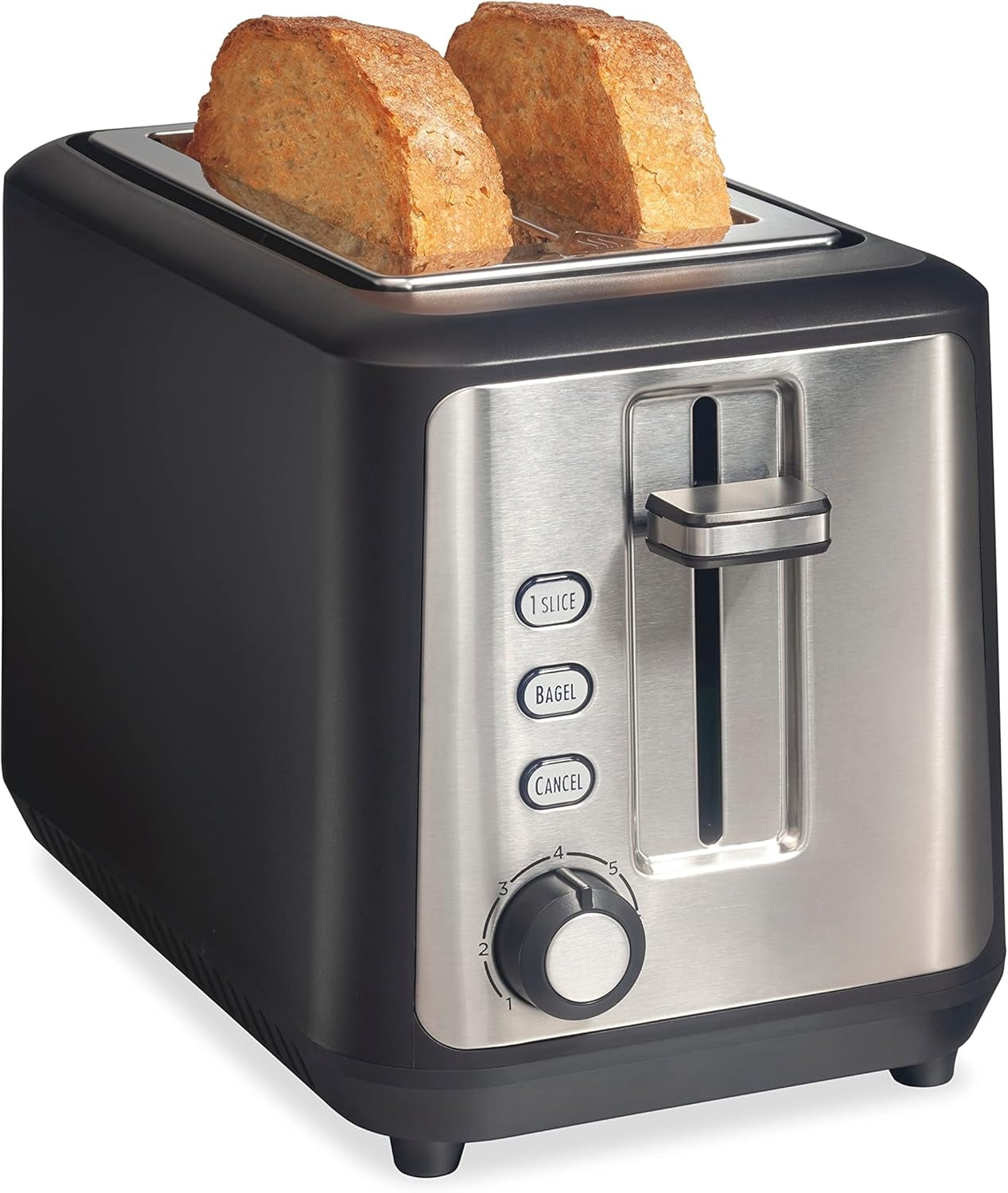 Gourmet 2 Slice Slot Toaster with Extra Long & Wide Slots, Sure-Toast Technology, Shade Selector, Bagel Setting, Matte Black and Stainless Steel (22996)