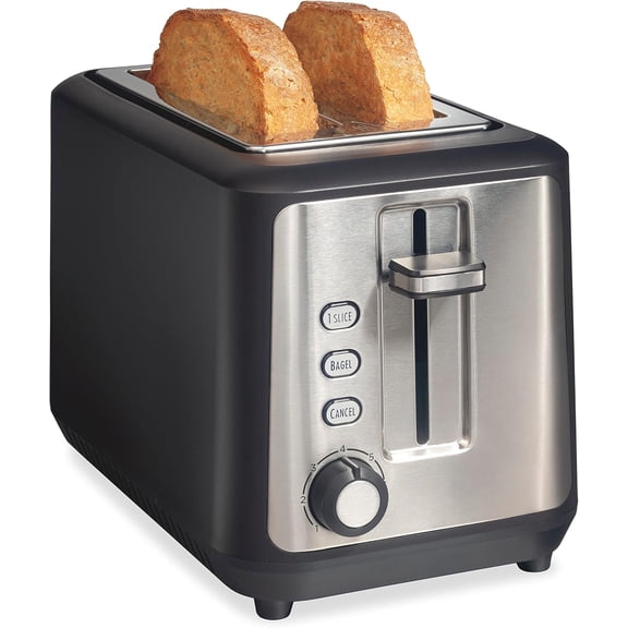 Gourmet 2 Slice Slot Toaster with Extra Long & Wide Slots, Sure-Toast Technology, Shade Selector, Bagel Setting, Matte Black and Stainless Steel (22996)
