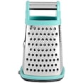 thumbnail image 1 of Gourmet 4-Sided Stainless Steel Box Grater for Fine, Medium and Coarse Grate, and Slicing, Detachable 3 Cup Storage Container and Measurment Markings, Dishwasher Safe, 10 inches tall, Aqua, 1 of 8