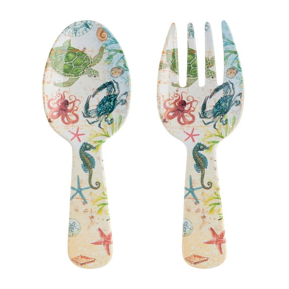 Gourmet Art 2-Piece 10.75 Inch Melamine Salad Server/Utensil. Includes Salad Spoon and Fork. (Sealife Crab)