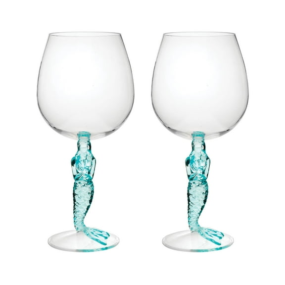 Gourmet Art 2-Piece Mermaid 17 oz. Durable Acrylic Plastic Wine Glass, Ideal for Wine and Beverage