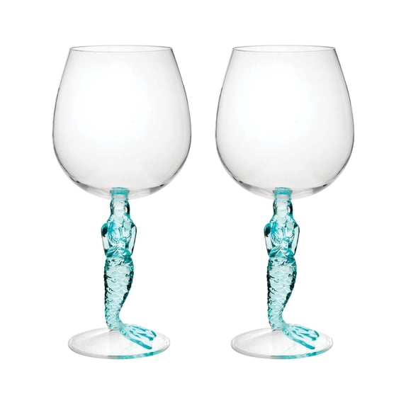 Gourmet Art 2-Piece Mermaid 17 oz. Durable Acrylic Plastic Wine Glass, Ideal for Wine and Beverage
