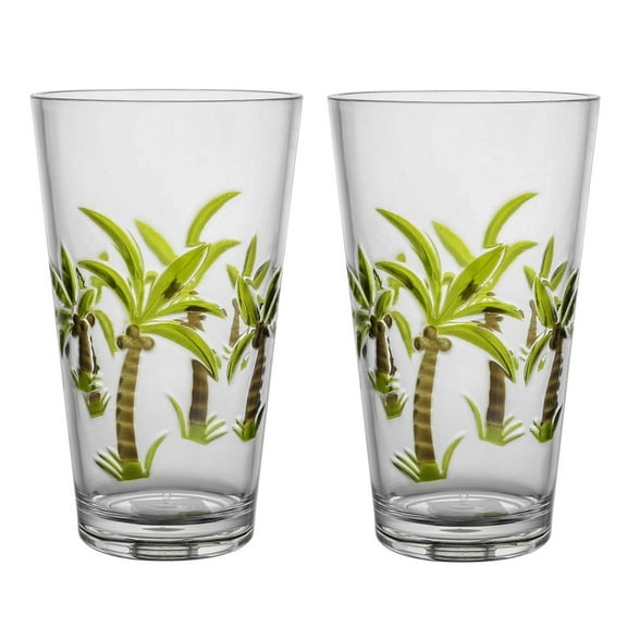 Gourmet Art 2-Piece Palm Tree 24 oz. Acrylic Highball Tumbler, for Indoor and Outdoor and Everyday Use