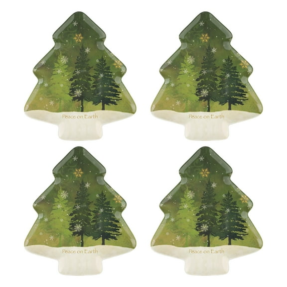 Gourmet Art 4-Piece 10.75 Inch Melamine Christmas Tree Shape Serving Plate/Dinner Plates (Peace on Earth)