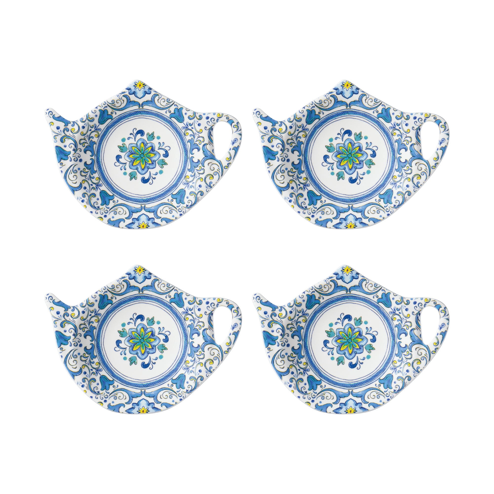 Gourmet Art 4-Piece Blue Floral Teapot Shaped Tea Bag Holder Set/Spoon ...