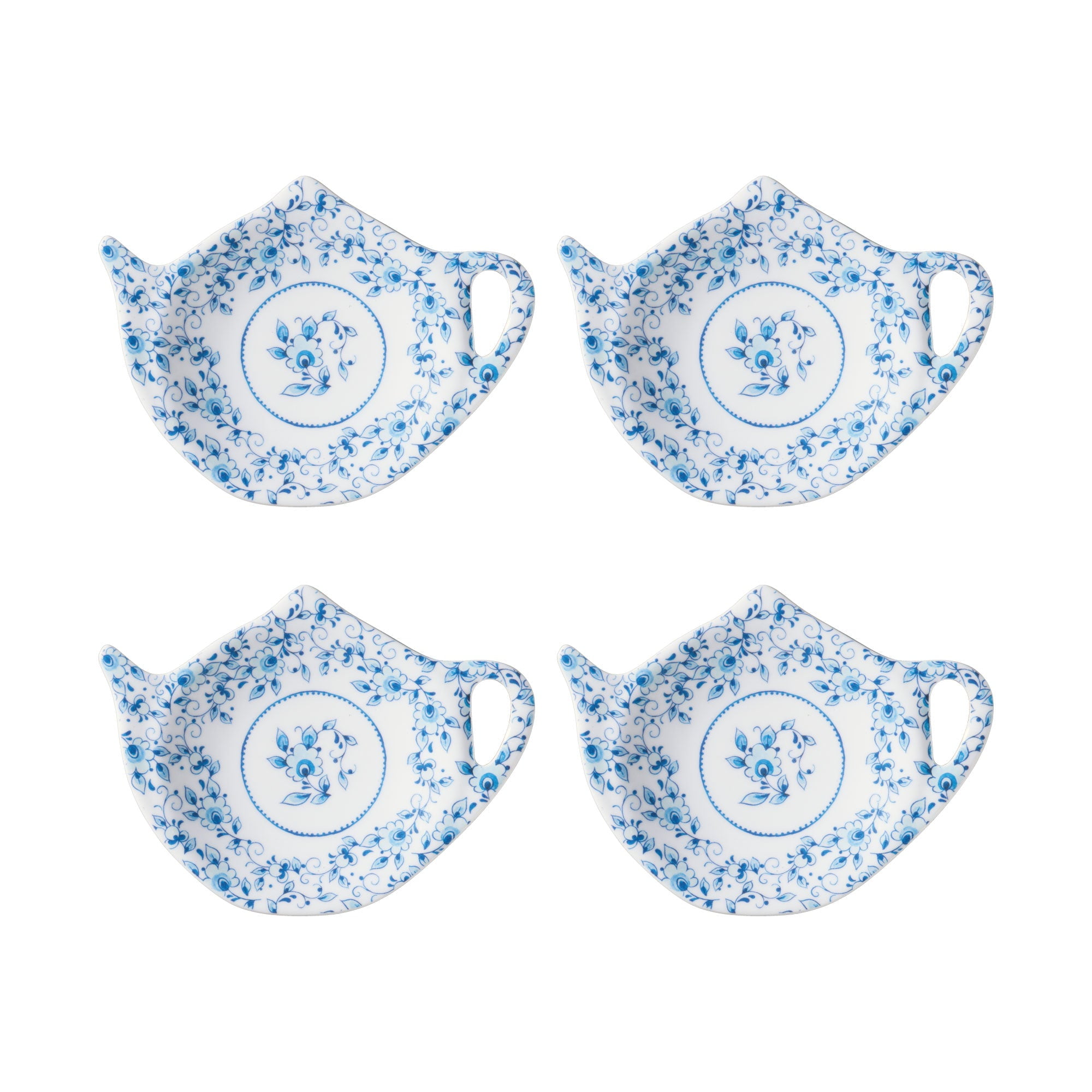 Gourmet Art 4-Piece Blue & White Teapot Shaped Tea Bag Holder Set/Spoon ...