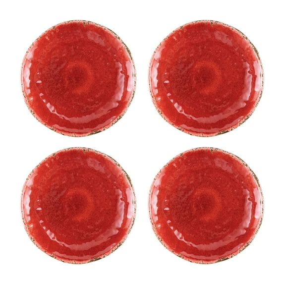 Gourmet Art 4-Piece Crackle Heavyweight and Durable Melamine 6 Inch Plate, Red, for Indoors Outdoors Use, Party and Everyday Use.