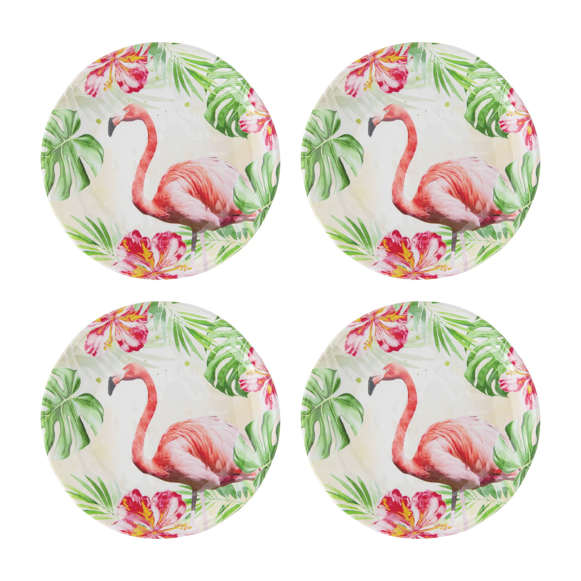 Gourmet Art 4-Piece Flamingo Heavyweight and Durable Melamine 6 Inch Plate, for Indoors Outdoors Use and Everyday Use.