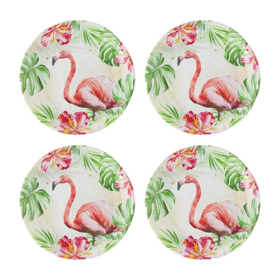 Gourmet Art 4-Piece Flamingo Heavyweight and Durable Melamine 6 Inch Plate, for Indoors Outdoors Use and Everyday Use.