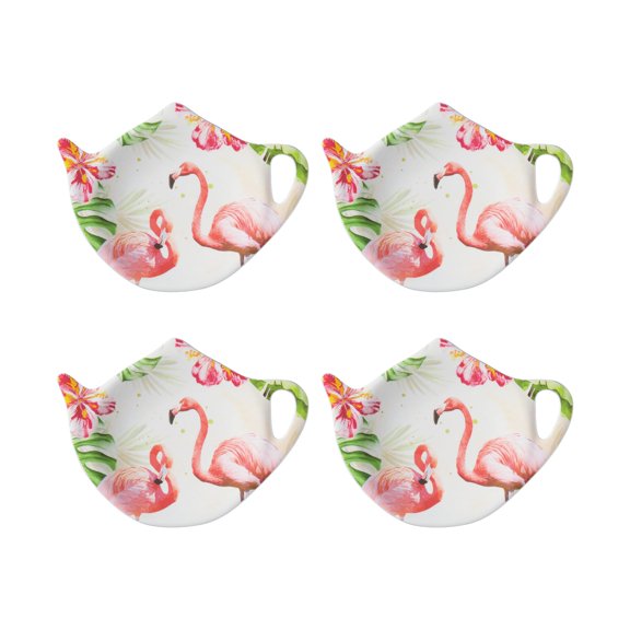 Gourmet Art 4-Piece Flamingo Teapot Shaped Tea Bag Holder Set/Spoon Rests