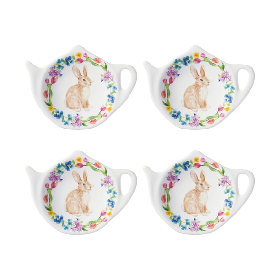 Gourmet Art 4-Piece Hello Easter Teapot Shaped Tea Bag Holder Set/Spoon Rests