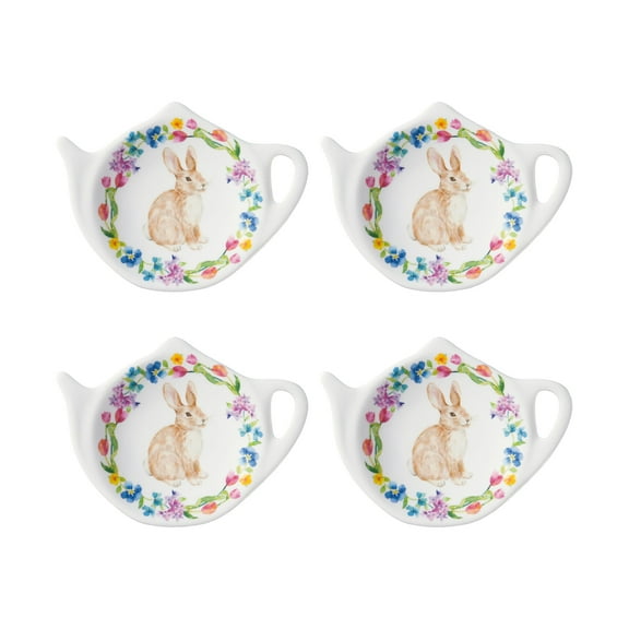 Gourmet Art 4-Piece Hello Easter Teapot Shaped Tea Bag Holder Set/Spoon Rests