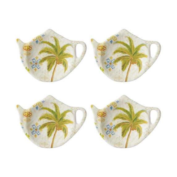Gourmet Art 4-Piece Ikat Palm Teapot Shaped Tea Bag Holder Set/Spoon Rests