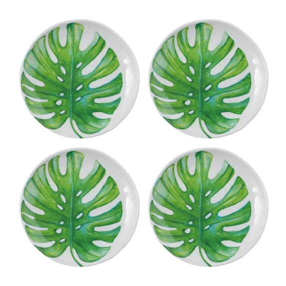 Gourmet Art 4-Piece Monstera Heavyweight and Durable Melamine 6 Inch Plate, for Indoors Outdoors Use, Party and Everyday Use.