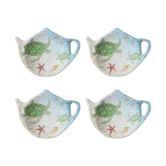 Gourmet Art 4-Piece Sea Turtle Teapot Shaped Tea Bag Holder Set/Spoon Rests