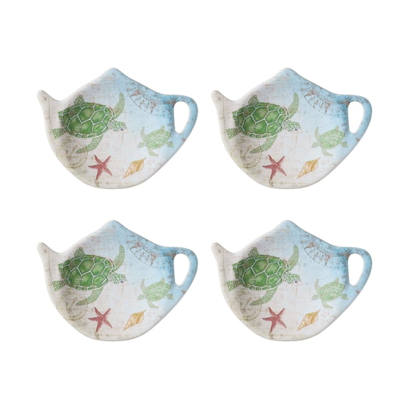 Gourmet Art 4-Piece Sea Turtle Teapot Shaped Tea Bag Holder Set/Spoon Rests