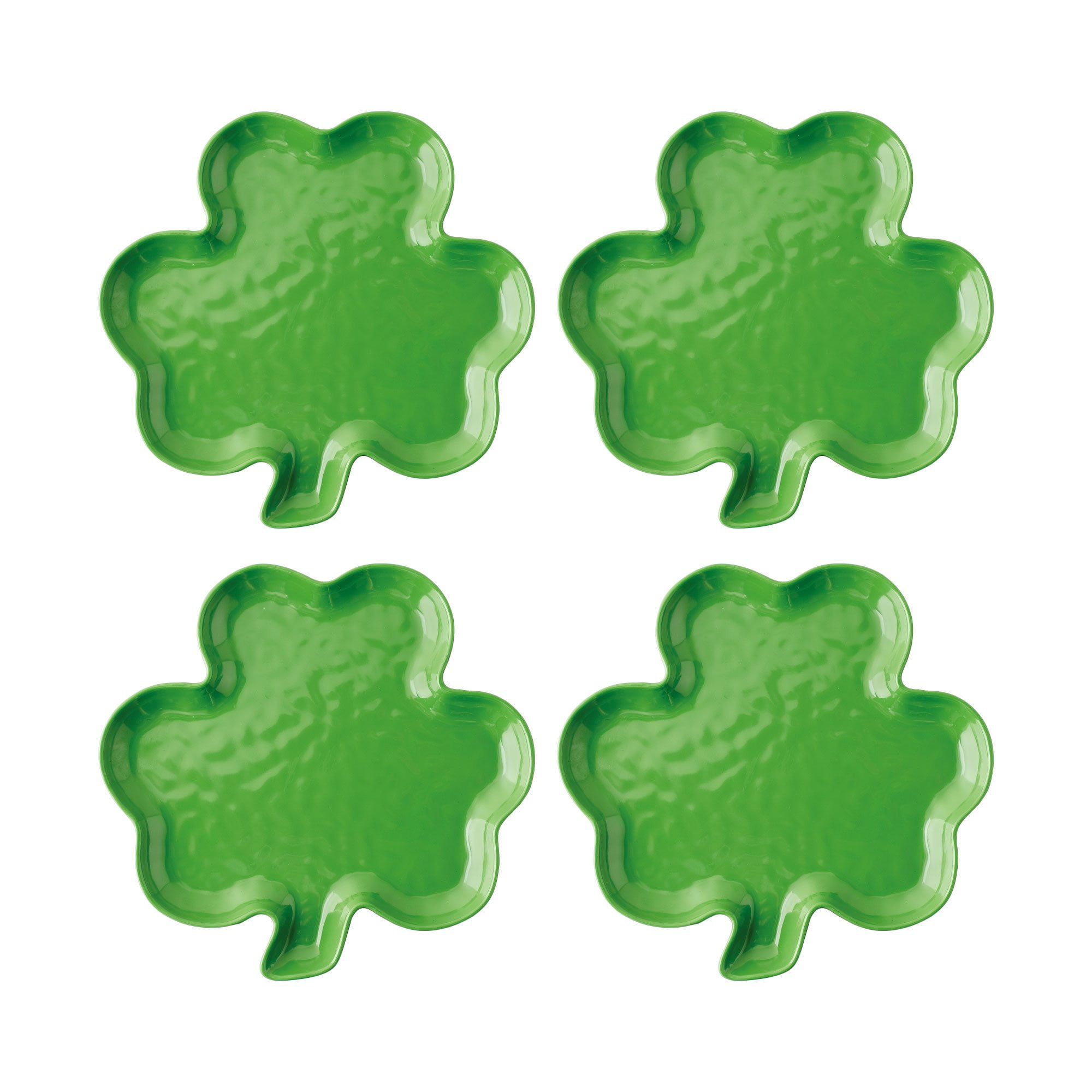 Green Shamrock Shaped Melamine Dessert Plates, 7-inch, Set of 4