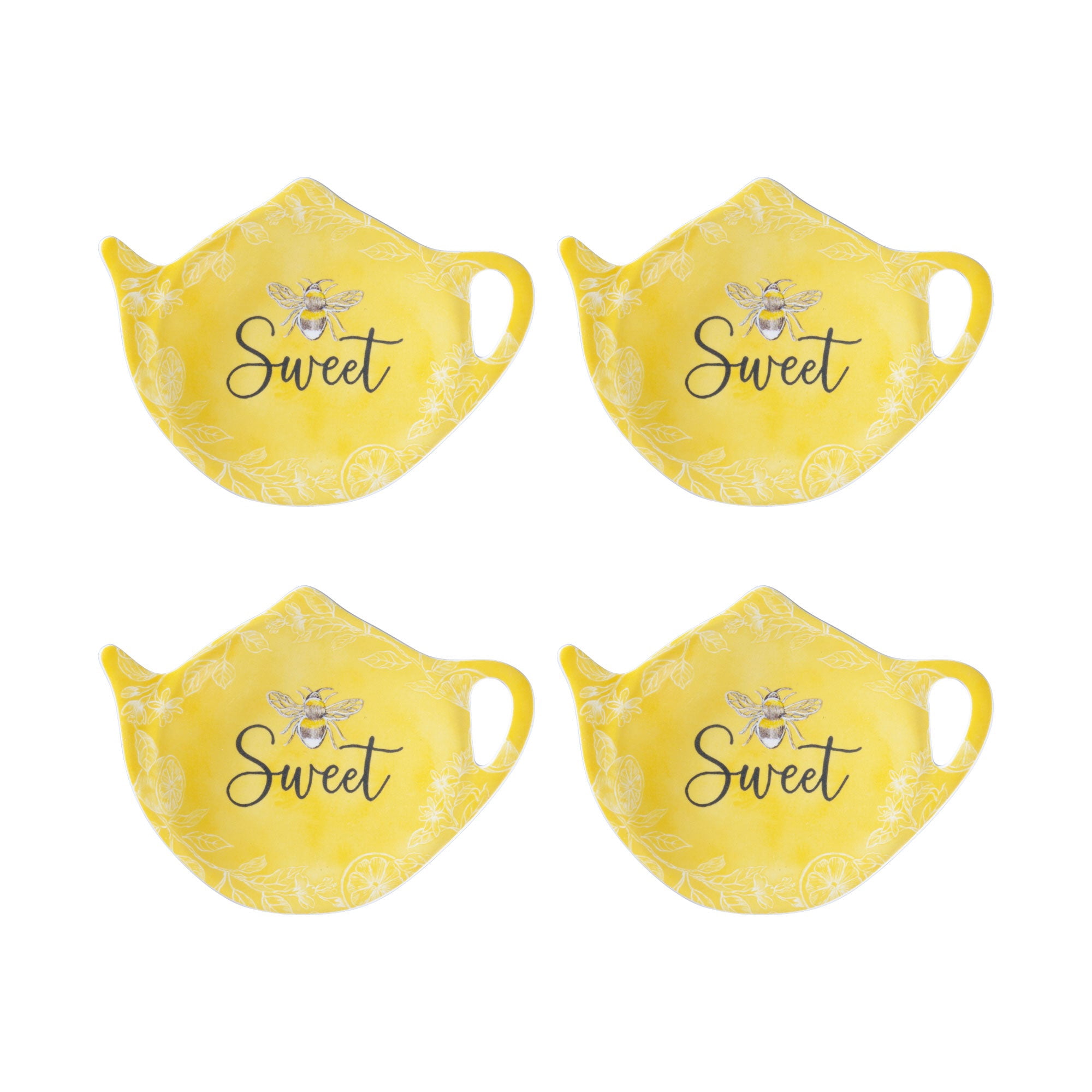 Gourmet Art 4-Piece Sweet Bee Teapot Shaped Tea Bag Holder Set/Spoon Rests