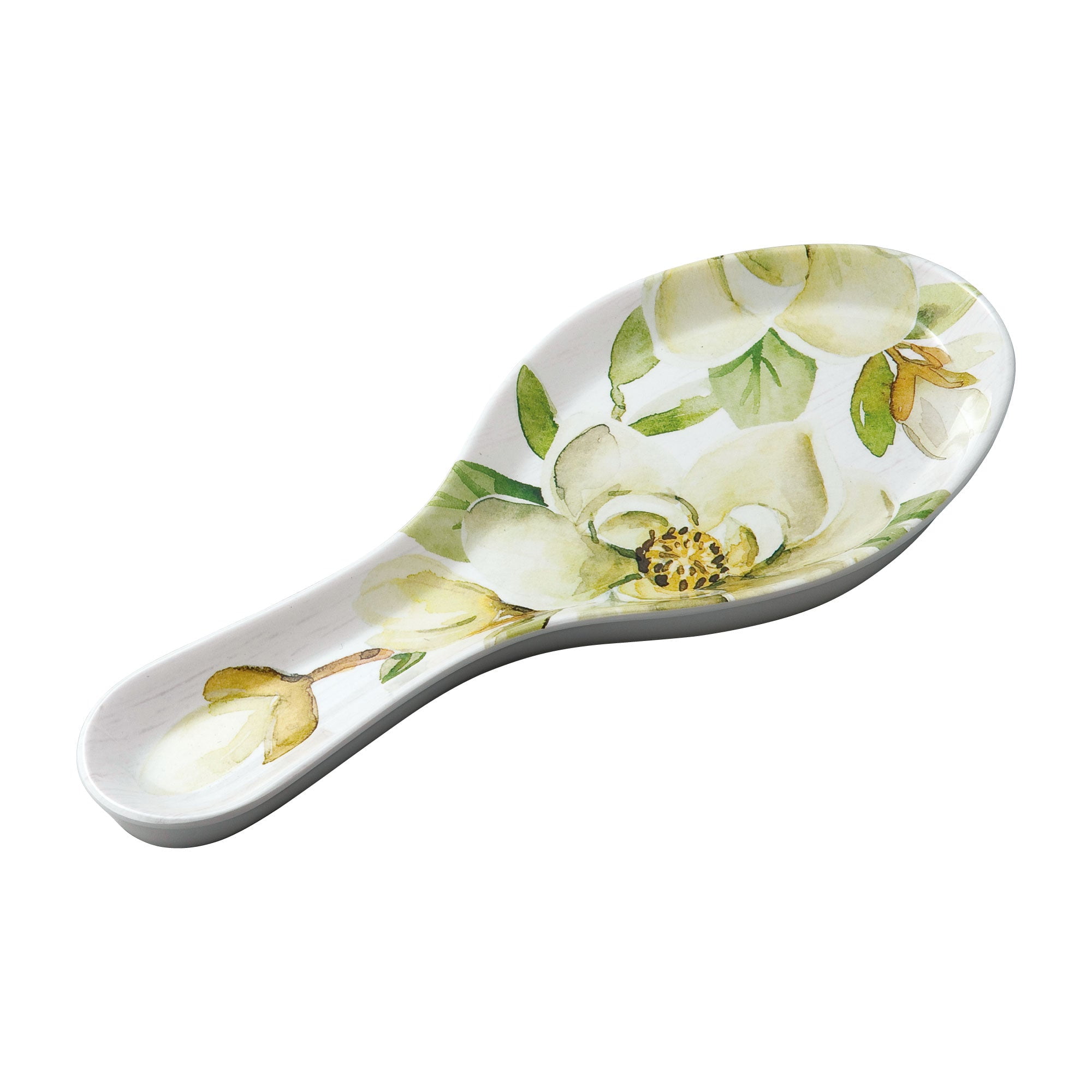 Magnolia Blossom Melamine Spoon Rest in Green and White
