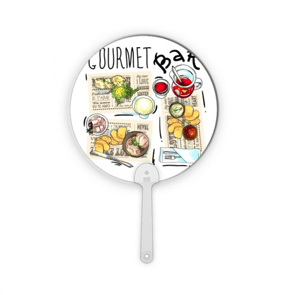 Gourmet Bar Steak Soup Lemonade Plastic Round Handheld Fan Decorations Craft