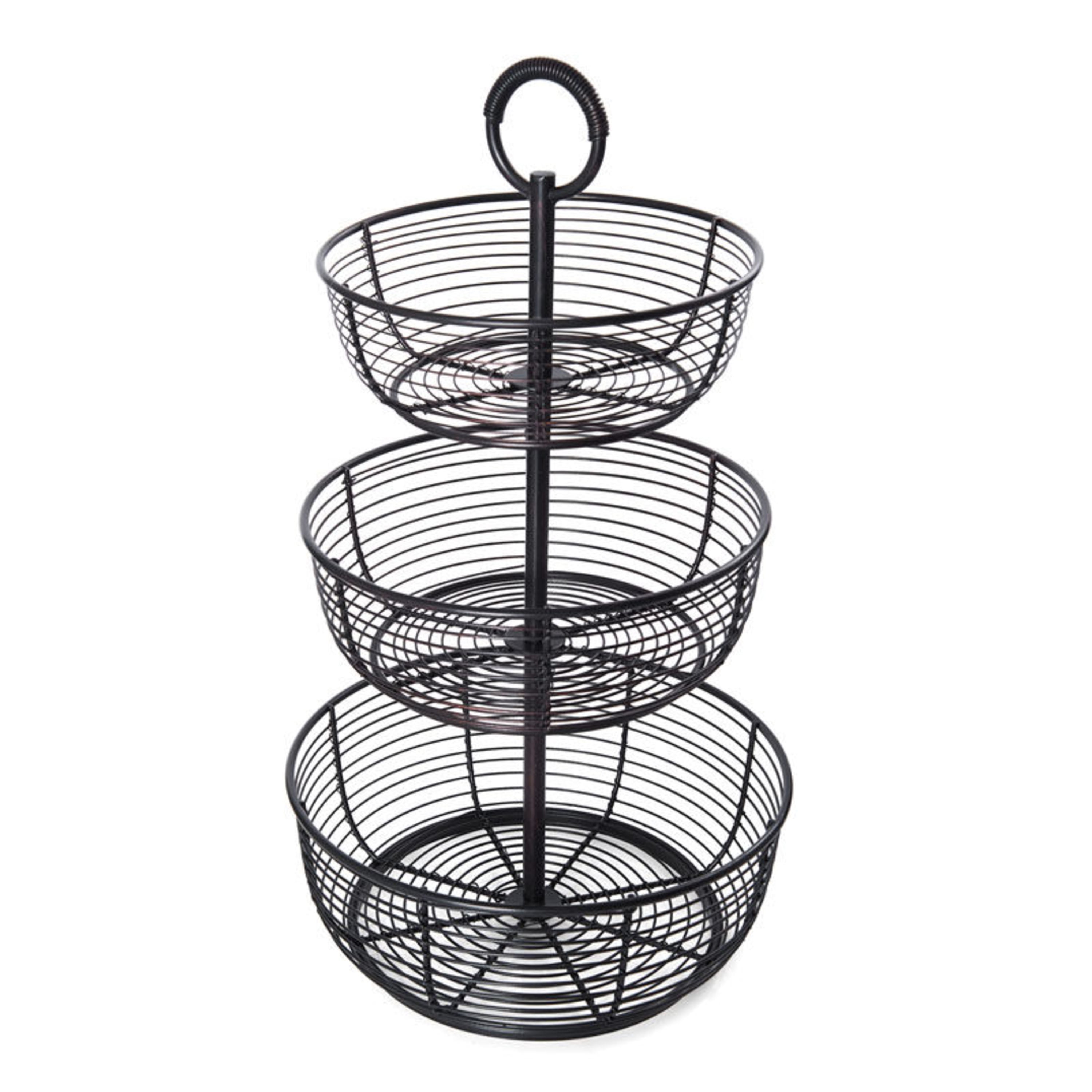 Antique Black 3-Tier Wrought Iron Round Storage Basket