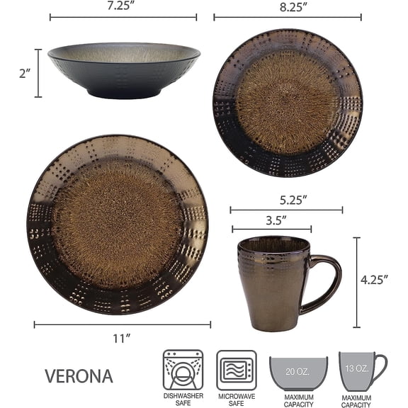 Gourmet Basics Verona 16-Piece Stoneware Dinnerware Set Service for 4 Earth Tone