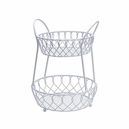 Gourmet Basics by Mikasa Lattice 2-Tier Fruit and Vegetable Storage Cart, Handcrafted Iron Basket with Open-Wire Design for Freshness - Ideal for Kitchen, Pantry, Household Organization