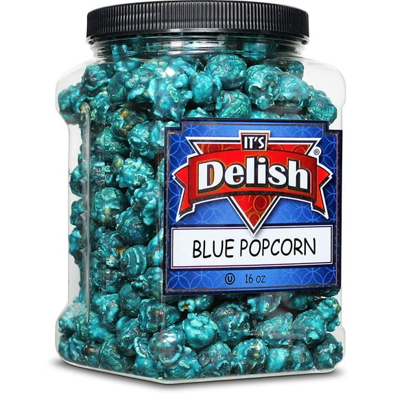 Gourmet Blue Raspberry Flavored Popcorn by It's Delish  16 Oz Jumbo-Sized Container  Bulk Air Popped Pop Corn Snack - Fruity Blue Themed Candy Confetti  Birthday Party, Events  Gluten Free,...