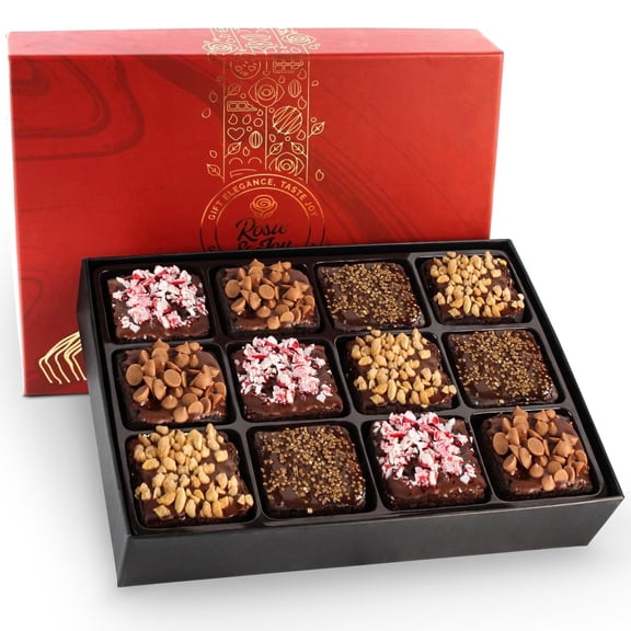 Gourmet Brownie Gift Box – 12 Assorted Rich, Chocolate Brownies Handcrafted for Freshness – Christmas Gift Basket, Holiday Gift Baskets for Women, Coworkers, Friends, Family, and Loved Ones
