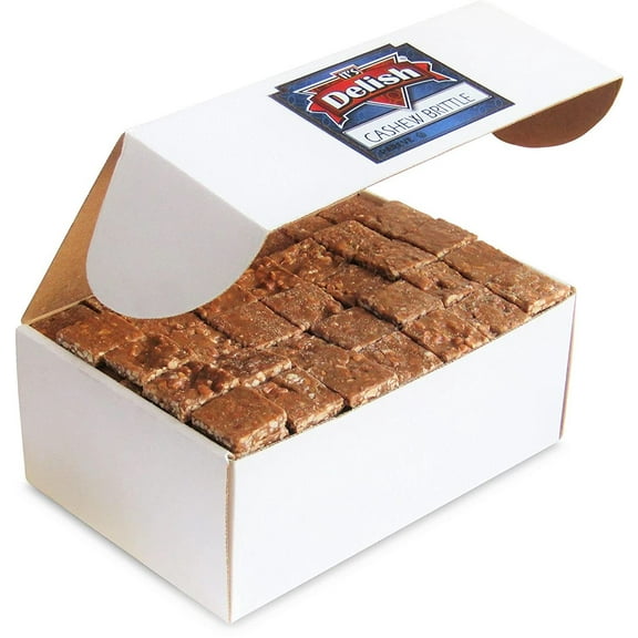 Gourmet Cashew Brittle by It's Delish, 6 LBS Bulk Box Old Fashion Style Cashew Brittle in Square Cut Pieces Sweet & Crunchy Candy in Bulk Great for Holiday, Events, Party Planners Kosher Parve