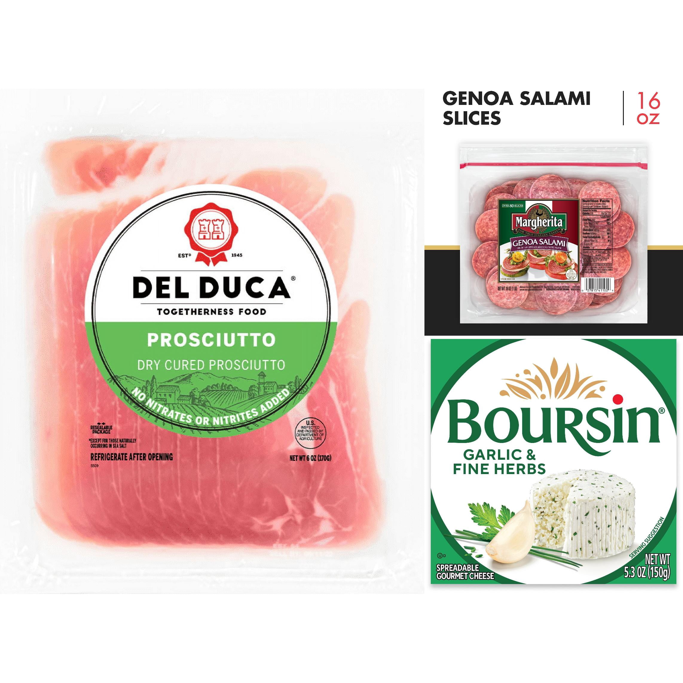 Gourmet Charcuterie Trio Bundle: Del Duca Prosciutto, Margherita Genoa Salami & Boursin Garlic & Fine Herbs Cheese