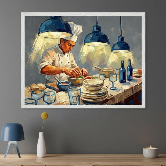 Gourmet Chef Expressionist Wall Art, Modern Restaurant Kitchen Decor, Stretched Canvas 16x20in