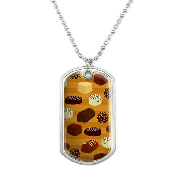 Gourmet Chocolate Candy Sweets Pattern Military Dog Tag Pendant Necklace with Chain