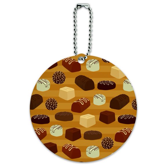 Gourmet Chocolate Candy Sweets Pattern Round Luggage ID Tag Card Suitcase Carry-On