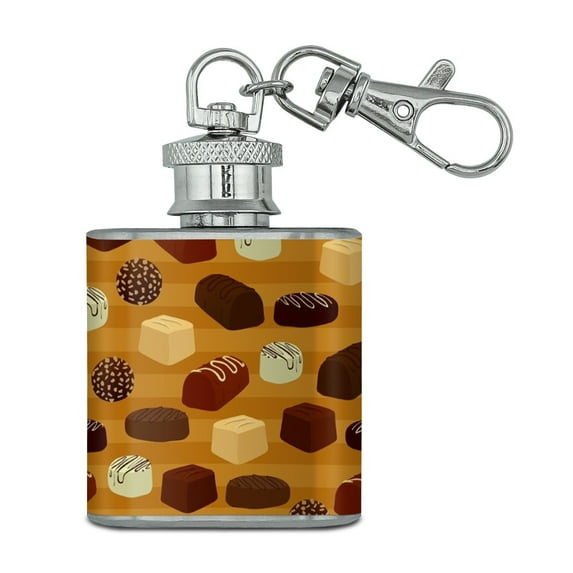Gourmet Chocolate Candy Sweets Pattern Stainless Steel 1oz Mini Flask Key Chain