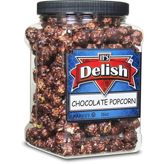Gourmet Chocolate Popcorn by Its Delish, 16 OZ Jumbo Container Festive Caramel Corn Air Popped Sweet and Crunchy Glazed Carmel Corn Snack, Movie Night, Parties, Events - Gluten Free, Vegan, Kosher