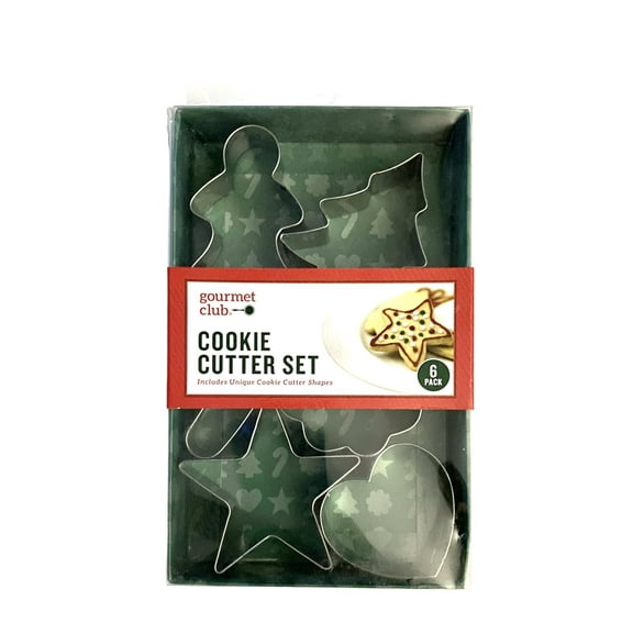 Gourmet Club 6 unique Cookie Cutter Shapes, Includes 6 unique cookie cutter shapes: Star, Candy Cane, Christmas Tree, Heart, Wreath, Heart. By Brand Gourmet Club