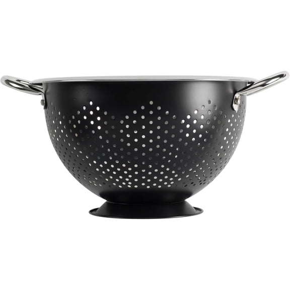 Gourmet Colander, 5qt capacity, Stainless Steel with Handles and Elevated Pedestal Foot, Bold Black