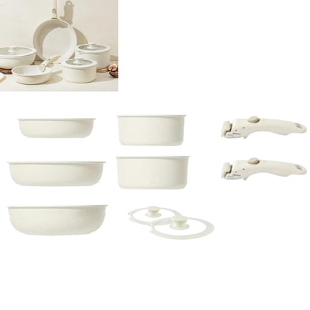 Gourmet Cookware Set, 12-Piece, White, Nonstick Detachable Handle Cookware, Cream White