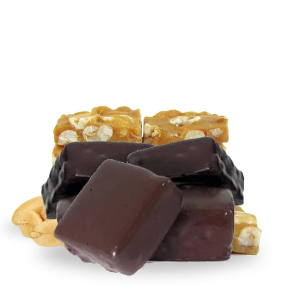 Gourmet Dark Chocolate Covered Peanut Brittle by Its Delish, 12 Oz Bag English Toffee Squares Handmade Old-Fashioned Style with Roasted Peanuts Brittle Chocolate Candy Vegan, Kosher