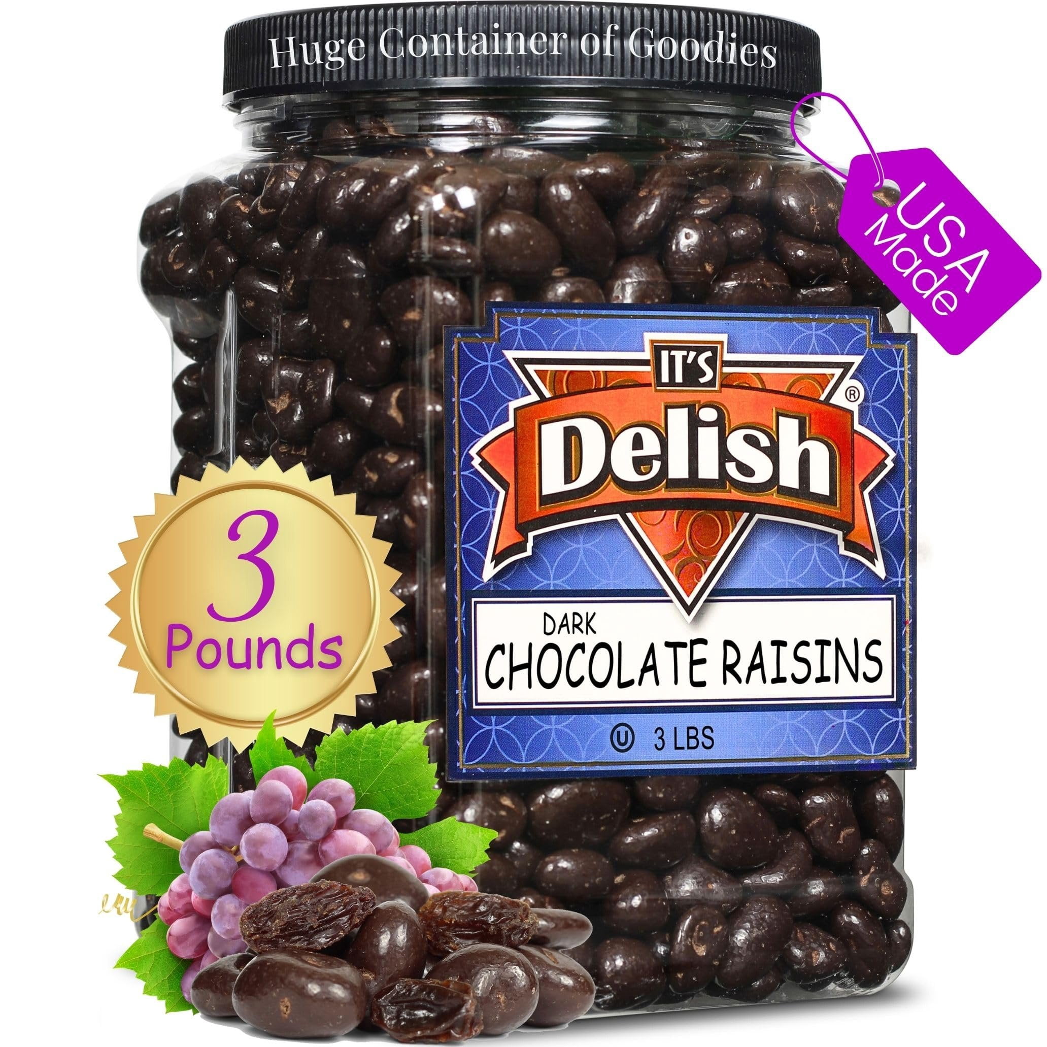 Gourmet Dark Chocolate Covered Raisins by It's Delish, 3 LBS Jumbo ...