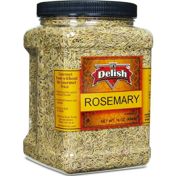 Gourmet Dried Rosemary Leaves by It's Delish, 16 Oz Jumbo Reusable Container Jar Premium Bulk Rosemary Leave Dried Herb Spice Sprinkle on Meat, Chicken, Fish, Potatoes, Rice Certified Kosher