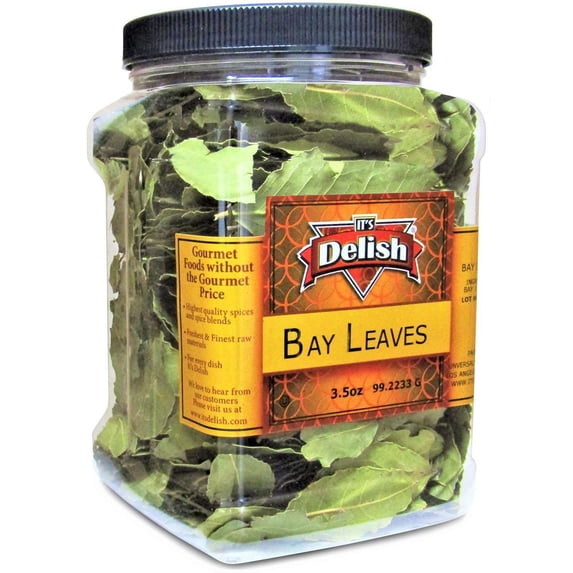 Gourmet Dried Whole Bay Leaves by Its Delish - 3.5 OZ Jumbo Reusable Container - Natural Bay Leaf Dried Herb Spices - Great for Cooking & Baking