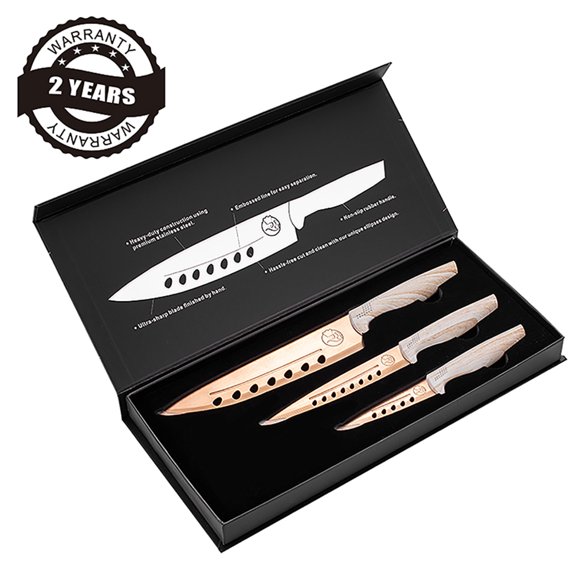 Gourmet Easy - Stainless Steel Kitchen Knife Kit - 3 Pieces, Rose Gold